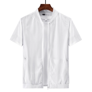 Men's white quick-dry mesh vest jacket with full zipper and functional pockets