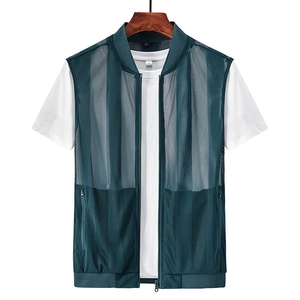 Men's dark green breathable mesh zipper vest for outdoor sports and casual wear