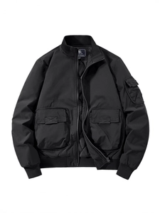 Men's retro flight jacket in black with utility pockets and quilted lining