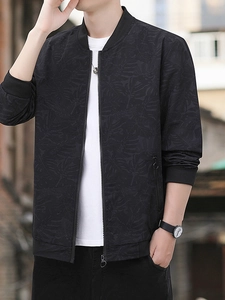 Veste Bomber Décontractée pour Hommes Avec Motif de Feuilles Tropicales Col Montant Coupe-Vent Léger Manteau pour Printemps Automne Mode Outwear