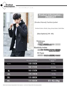Detailed size guide chart for men's hooded jacket featuring M to 4XL measurements