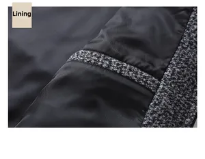 Détail de la doublure en soie noire et du tissu épais en laine mélangée pour veste homme