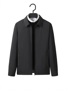 Men Business Casual Jacket Polyester Fiber Solid Color Lapel Outerwear Slim Fit Lightweight Zip Up Coat For Adult Male