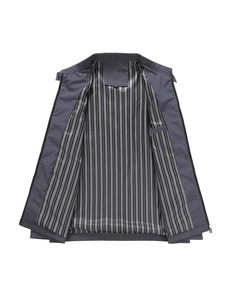 Business casual men's autumn jacket in dark grey blue with striped lining and zip closure