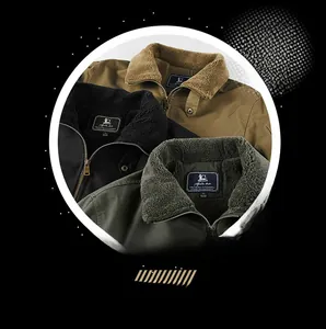 Detail of insulated cotton jacket with fleece collar and thermal lining for winter warmth