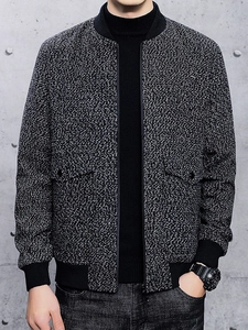 Veste en tweed pour hommes à col baseball gris anthracite avec poignets côtelés et zip