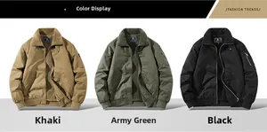 Men cotton bomber jackets with fleece collars in khaki green and black colors