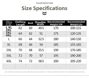 Size chart for tactical flight jacket detailing length, bust, and height from S to 4XL