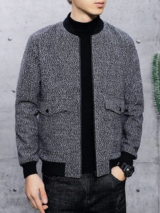Blouson aviateur en laine pour homme avec col montant et poignets côtelés gris
