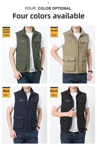Outdoor multi-pocket vest set showing four functional colors and high-quality utility design