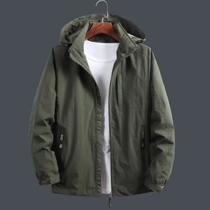 Men's Casual Outdoor Hooded Jacket Windproof Waterproof Nylon Shell Jacket With Multiple Pockets Fashion Large Size Lightweight Coat