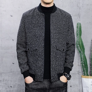 Giacca da Uomo in Misto Lana Casual Collo in Piedi Cappotto Caldo Poliestere Senza Stiro Moda Slim Fit Top Autunno Inverno
