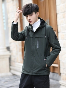 Men's Casual Hooded Jacket Winter Warm Fleece Lining Windproof Waterproof Zipper Outerwear Coat with Patch Detail