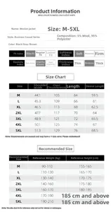 Size chart for men's wool blend jacket showing measurements in cm from M to 5XL