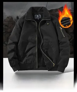 Detailed close-up of men black cotton jacket featuring thick fleece lining and metal zipper