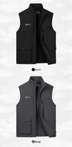 Detail view of multi-pocket outdoor vest featuring fleece lining and functional zippers