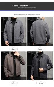 Men business casual jacket detail showing grey, brown, and black color options