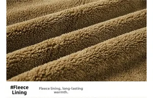 Macro shot of thick brown fleece lining fabric for winter jacket showing thermal insulation