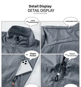 Détail de la veste de protection solaire avec col montant et poche zippée pratique