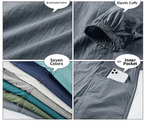 Vue détaillée du tissu respirant, des poignets élastiques et de la poche de la veste homme