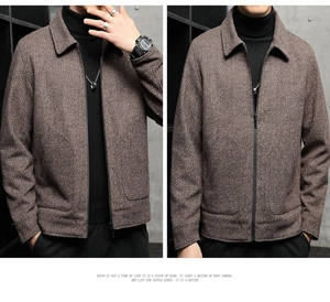 Detailed macro view of the mixed wool fabric texture on a brown business casual men jacket