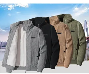 Detailed view of corduroy winter jackets with fleece lining in four versatile colors