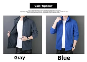 Detailed comparison of grey and royal blue fleece jackets featuring high stand collars