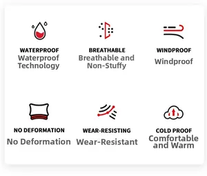 Detail showing waterproof, breathable, windproof, and durable features of the tactical jacket