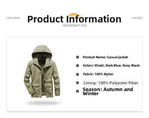 Detail of khaki outdoor hooded jacket with large utility pockets and stand collar