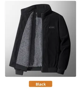 Detail of black corduroy jacket with thick fleece lining and ribbed cuffs and hem
