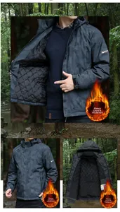 Detail view of men's waterproof jacket showing warm diamond quilted fleece lining texture