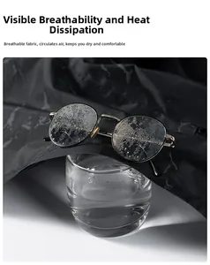 Breathability test showing vapor passing through windbreaker fabric onto eye glasses