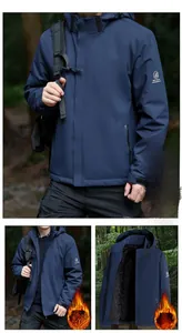 Detail of blue outdoor windbreaker with warm fleece lining and sturdy zipper closure