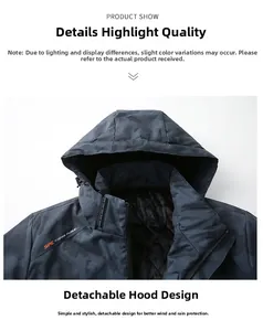 Detail of waterproof honeycomb texture fabric and detachable hood on outdoor jacket