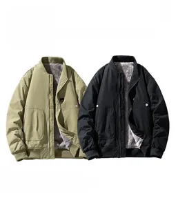 Detail of warm fleece lining inside the stylish olive green and black men's jackets