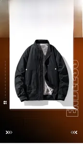 Detail view of black bomber jacket with warm white fleece lining and ribbed cuffs