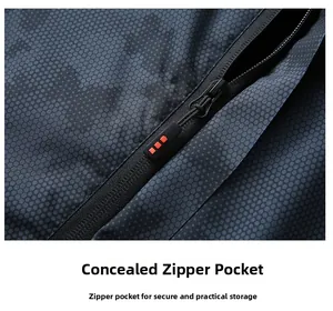 Macro view of waterproof fabric with camouflage texture and invisible zipper pocket
