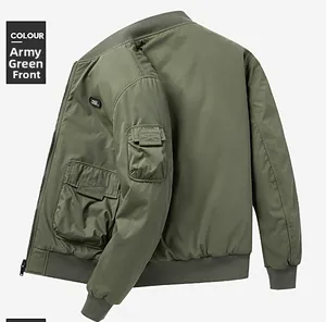 Detailed front view of army green bomber jacket with Free Sport logo and flap pockets