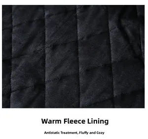 Detail of warm black fleece lining with diamond quilted pattern and anti-static finish