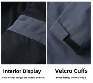Detail of breathable mesh lining and adjustable velcro cuffs on waterproof jacket