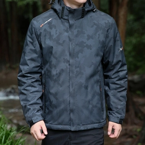 Men's Outdoor Hooded Jacket Camouflage Fleece Lined Waterproof Windproof Sport Coat For Hiking Camping Winter Outwear