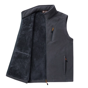 Men's winter dark gray fleece vest with thick thermal lining and orange zipper details