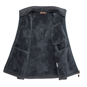 Men's dark gray outdoor fleece vest with warm polar lining and standing collar