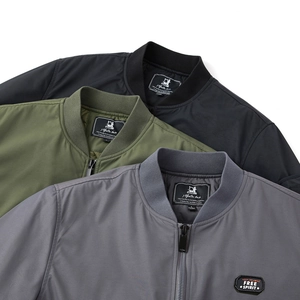 Men's winter bomber jackets in black, green and grey colors with ribbed collar