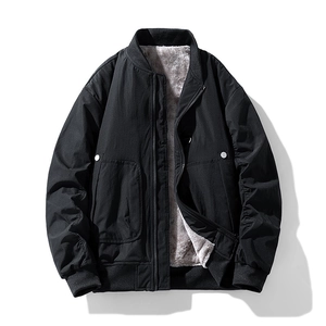 Men's Fleece Lined Bomber Jacket Windproof Thick Warm Winter Coat Casual Stand Collar Baseball Jacket Loose Outerwear