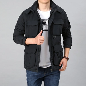 Herren Casual Multi-Taschen Arbeitsjacke Fleece Gefüttert Verdickter Winter Kapuzenmantel Winddicht Outdoor Taktische Jacke