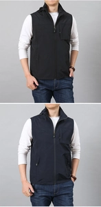 Dettagli di gilet outdoor con cappuccio, tasche con zip e logo outdoor ricamato
