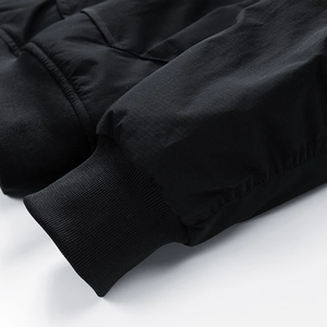Men's stylish black bomber jacket with ripstop texture and elastic ribbed cuffs detail