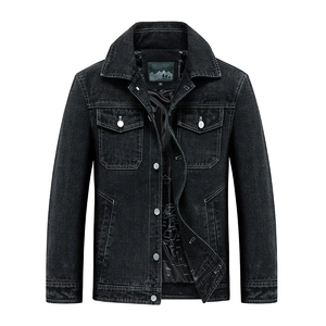 Men's Casual Denim Jacket Cotton Blend Contrast Stitching Workwear Coat With Map Print Lining Button Down Outerwear