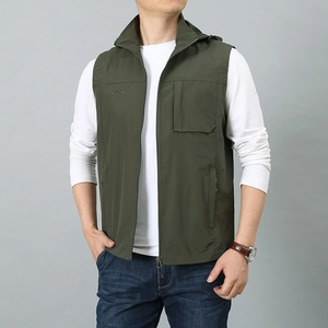 Gilet da Uomo con Cappuccio per Esterni Multitasche Antivento Pesca Fotografia Giacca Senza Maniche Casual Gilet Taglie Forti